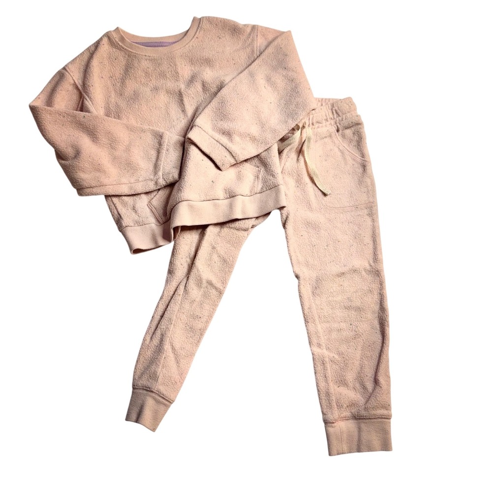 Cat & Jack Toddler Girls Pink Rainbow Speckled Fleece‎ Sweatshirt Jogger Set 4T